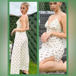 FREE PEOPLE - Out & About Button Lace Trimmed Slip Maxi Dress